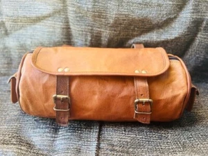 Brown Genuine Goat Leather Motorcycle Bag Vintage Strap Tool Buckle Closure New - Picture 1 of 10
