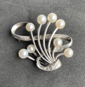 Vintage MIKIMOTO TOKYO Sterling Silver Akoya Pearl Pin Brooch. - Picture 1 of 11
