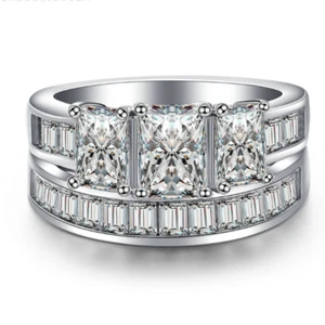 R093 Conjunto de anillos de compromiso de boda de oro blanco de 18 quilates GP para mujer - Imagen 1 de 1