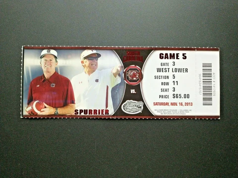2013 Florida Gators vs SC Gamecocks Used Football Ticket   G21 Cover