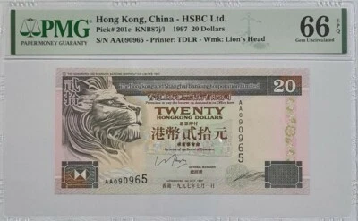 1997 HONG KONG CHINA HSBC $20 DOLLARS PMG66 EPQ GEM UNC【P-201c】First Prefix AA - Image 1 of 4