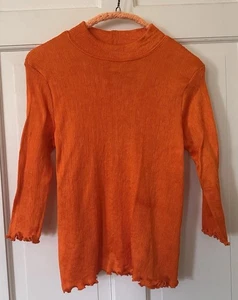 Vintage 90s La Fete Boutique Shiny Orange Ribbed Stretch Top Y2K USA S M L - Bild 1 von 5
