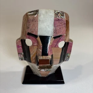 Máscara de muerte de entierro de piedra azteca/maya mexicana vintage abulón de ónix 8" - Imagen 1 de 7
