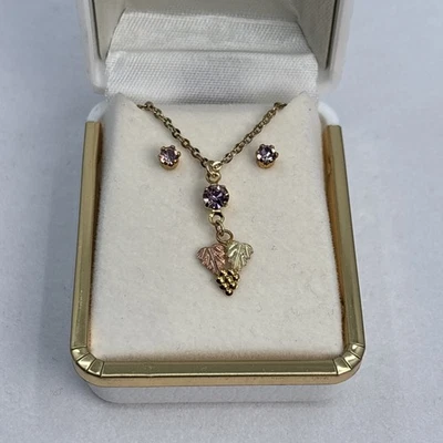 Black Hills Gold Birthstone Earring & Necklace Set 10K Alexandrite June - Image 1 of 2