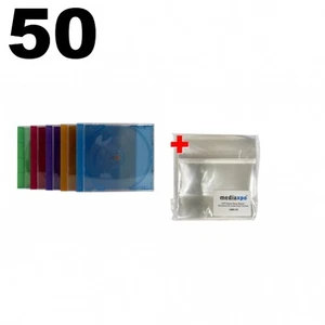 50 STANDARD Assorted Frosted Clear Color Tray CD Jewel Case & 100 OPP Bags - Picture 1 of 11