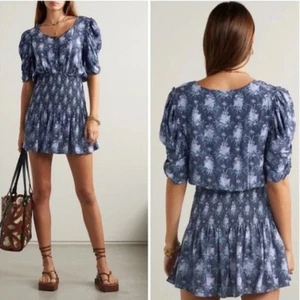LoveShackFancy Brickell Scoop Neck Floral Blue Noir Wash Mini Dress Size Small - Picture 1 of 9