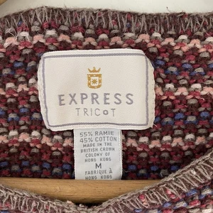 Express Womens Y2K Tricot Sweater Medium Drop Shoulder Striped Pullover Vintage - Picture 1 of 8