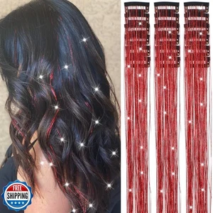 Nielp 18 Pcs Hair Tinsel Clip in, 20.5 Inch Glitter Tinsel Hair Extensions, S - Picture 1 of 5