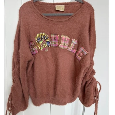 Judith March Thanksgiving 'Gobble' Buttery Soft Sweater with Sequin Appliqué, L - Image 1 of 4