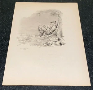 Mann Angeln Hund Picknickkorb Edwin Megargee Vintage Print 1938 - Bild 1 von 1