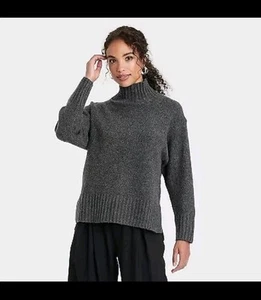 Women's Cozy Knit Mock Turtleneck Pullover Sweater -A New Day Charcoal (Size XS) - Picture 1 of 3