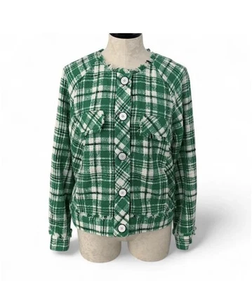 Chaqueta Bi Mujer Tweed Biblioteca Mediana Verde Blanco Cuadros Academia Foto 1 de 4