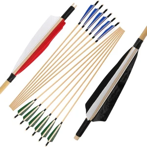 Traditional Wooden Arrows Shaft 5" Feather Archery Target Bow Hunting Shooting - Picture 1 of 17