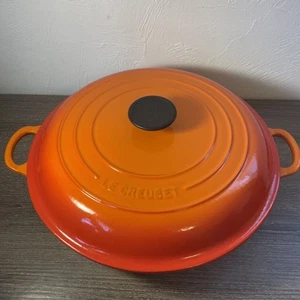 Rare Le Creuset Shallow Braiser Pan 30cm 3.5 qt Flame Orange Cast Iron France - Picture 1 of 23