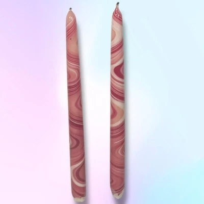 "Par de velas de cena cónicas de mármol de 12"" de colección (remolino rojo, rosa y blanco) groovy" Foto 1 de 4