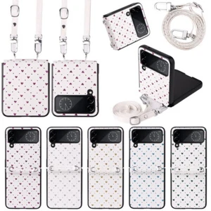 For Samsung Galaxy ZFlip4 ShockProof Heart Leather Hybrid TPU Folding Case Cover - Zdjęcie 1 z 13