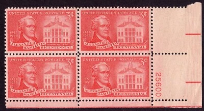 Scott #1086 Alexander Hamilton Plate Block of 4 Stamps - MNH P#25600 - Image 1 of 2