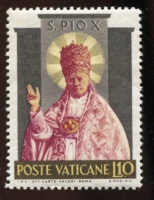 VATICAN 1954 - MINT / NH-ORIGINAL  GUM - 10L Scott #182 - PIUS X CANONIZED  /202 - Image 1 of 4
