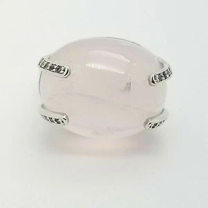 'PJC' Sterling Silver 925 Cabochon Rose Quartz & White Topaz Band Ring Size 7 - Picture 1 of 10