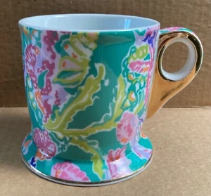 Lilly Pulitzer Footed Coffee Tea Mug Cup StarFish Sea Urchins Gold Trim ~ Teal ~ - Picture 1 of 5