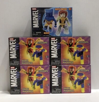 MARVEL MINIMATES CYCLOPS & DARK PHOENIX BEAST & KITTY PRYDE LOTE DE 2 (5) NUEVO Foto 1 de 2