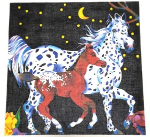  Needlepoint Hand Painted Canvas "Horses" by artist Barbara Wallace - Signed  - Picture 1 of 2