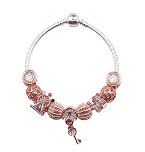 AUTHENTIC PANDORA SILVER BRACELET & KEY TO MY HEART CZ LOVE CHARMS & GIFT BOX! - Picture 1 of 5