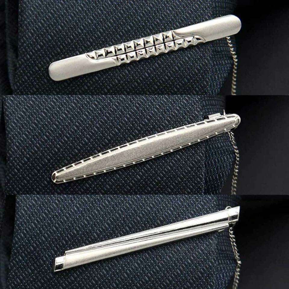 3 Packs Men 6CM Silver Color Metal Chain Tie Clip Wedding Party Necktie Clasp  - Image 1 of 4