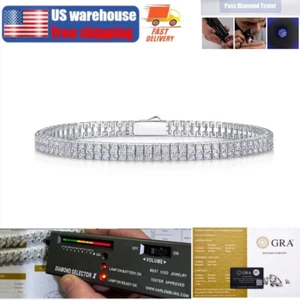 VVS1 MOISSANITE Tennis Chain Women Bracelet 925 Sterling Silver Pass Test 7.5'' - Picture 1 of 9