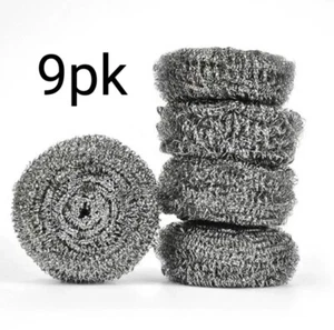 9pc Stainless Steel Wool Scrubbers Kitchen Cleaning Sponge Scouring Pads - Picture 1 of 4