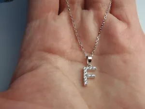 New 925 Sterling Silver Letter "F" Initial CZ Monogram Pendant With 18" Necklace - Picture 1 of 20