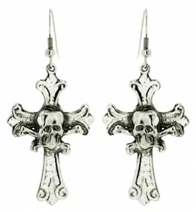 Ohrringe Totenkopf Kreuz Ohrhänger Kreuz Totenköpfe Ohranhänger skulls cross - Bild 1 von 1