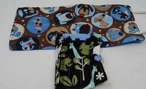 Set of 2 Handmade Crayon Roll Up Holder Elastic Straps Dogs Dinosaurs Large Smal - Picture 1 of 6