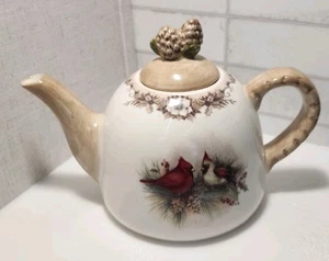Cracker Barrel Stoneware Cardinal Teapot 46oz 9.5" Tall - Picture 1 of 9