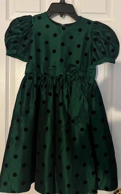 VESTIDO NIÑA Sylvia Whyte Vintage Talla 6x Verde Lunares Lazo Terciopelo Vacacional Foto 1 de 4