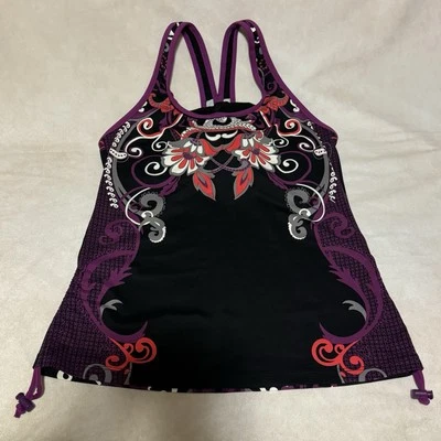 Tankini Athleta Top Roxo/Preto Paisley Floral Natação Corrida Treino Tamanho Pequeno - Imagem 1 de 4