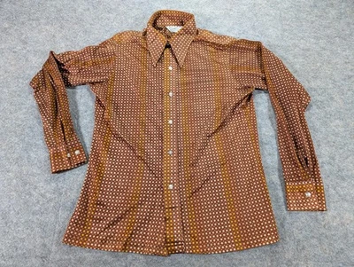 Vintage Maximo Shirt Mens Medium Brown Polka Dot Disco Point Collar Made USA 70s - Image 1 of 4