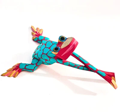 Oaxacan Wood Carving Colorful Dart Frog  6.5" Herminio Sosa Mexican Folk Art - Image 1 of 4
