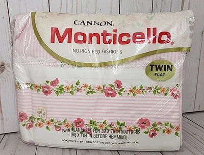 Hoja plana doble Cannon Monticello vintage NUEVA rosa floral 66" x 104" sellada EE. UU. Foto 1 de 4