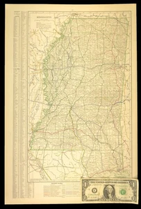 1914 Antique Map of MISSISSIPPI Railroads Map ORIGINAL Atlas Map IC RR DATED - Picture 1 of 12
