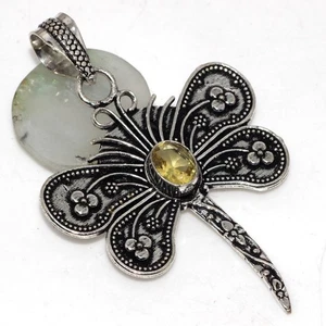 Citrine 925 Silver Plated Butterfly Gemstone Pendant 2.4" Ethnic Gift AU U726 - Picture 1 of 3
