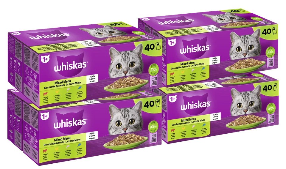 160x85g Whiskas Katzenfutter Nassfutter Gemischte Auswahl in Gelee - Bild 1 von 1
