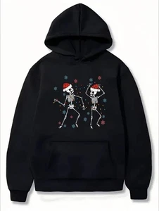 Damen Weihnachten Skelett Print Hoodie - Langarm Pullover mit Taschen, Reg - Bild 1 von 7