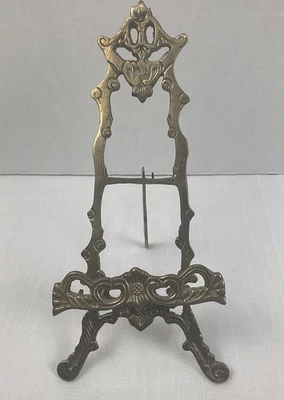 Caballete de exhibición de latón macizo dorado ornamentado marco de fotos soporte de arte soporte para libros Foto 1 de 4