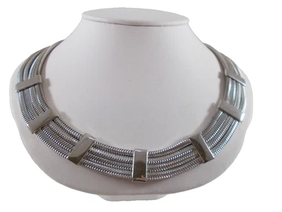 Collar gargantilla collar cadena serpiente 4 filas tono plata envío gratuito Foto 1 de 4