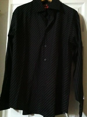 REPORT COLLECTION MENS NEW BLACK 64%COTTON 29%NYLON STRETCH CASUAL SHIRT SIZE: L - Image 1 of 4