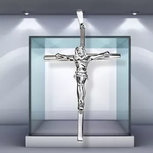 Dije Crucifijo Pulido Oro Blanco 14K Cruz sobre Plata Colgante Hombres Mujeres Regalo - Imagen 1 de 10