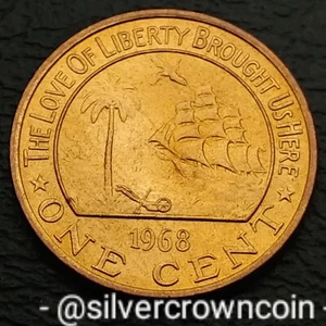 Liberia 1 Cent 1968. KM#13. One Penny coin. Elephant. Animals. Palm Tree. Ship H - Picture 1 of 7