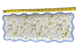 Laura Ashley Blue Floral Platter Tray 19” x 8” Melamine Spring Summer Flowers - Picture 1 of 13