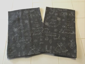 2 Jingles &Joy Christmas Kitchen Towels Contemporary Slate Gray 25.5 x19.5" - Picture 1 of 8